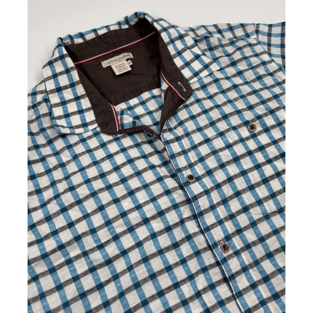 Carbon 2 Cobalt Men's M Cotton Blue White‎ Plaid Short Sleeve Shirt